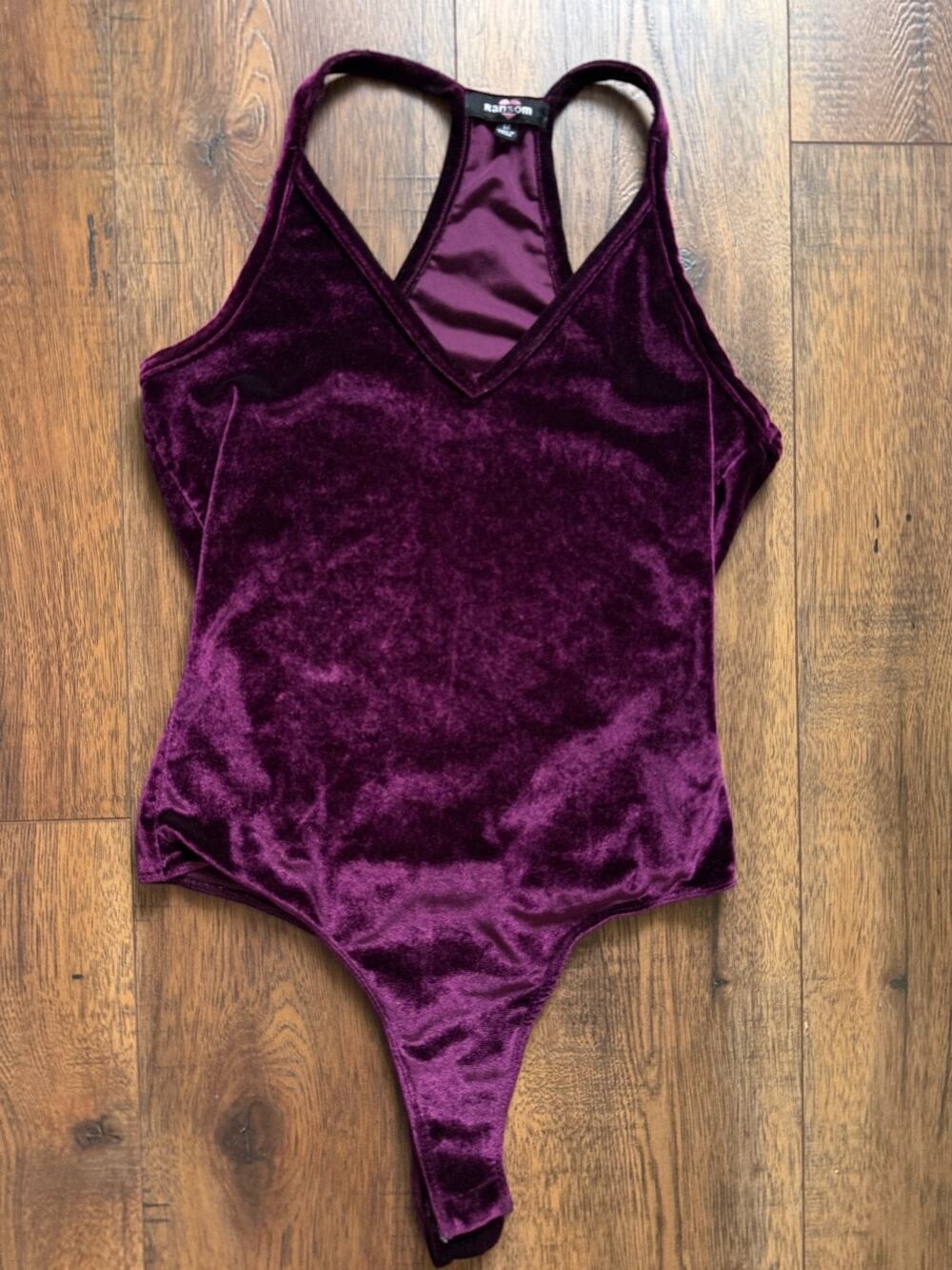 Witchy Y2K Velvet Thong Purple Whimsigoth Ransom Bodysuit Size M